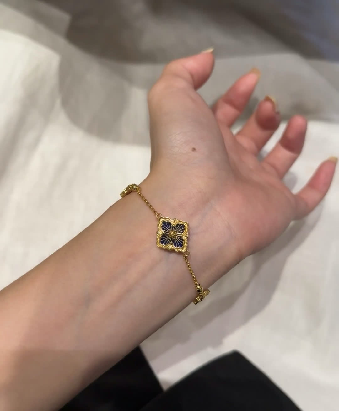 Van Cleef & Arpels Gold Plated Enamel Flower Bracelet